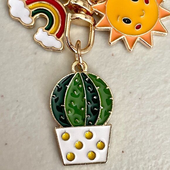Sunny Rainbow Sky and Cactus Keychain Purse Charm - Picture 2 of 4
